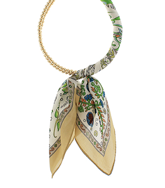 Gold/Green Scarf Beaded Necklace