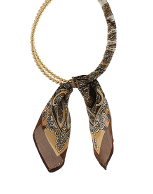 Gold/Brown Scarf Beaded Necklace