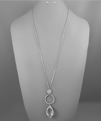 Long Silver Necklace with Crystal Pendant