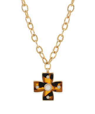 Gold Chained Necklace with Tortoise Cross Pendant