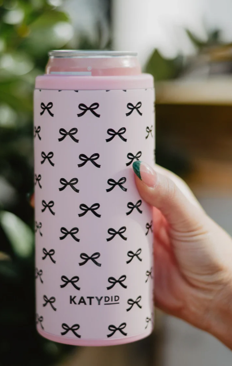 Katydid Black and Pink Mini Bows Slim Can Koozie
