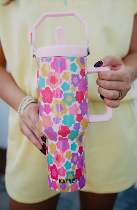 Katydid Groovy Multicolored Flowers Tumbler Cup