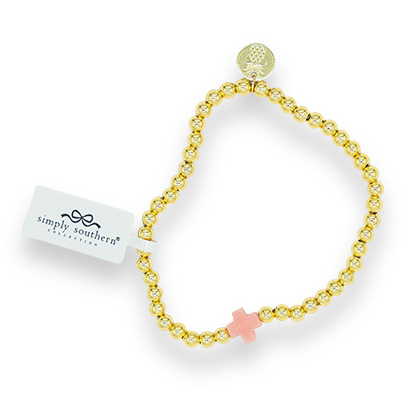 Simply Southern Single Cross Pink Faith Beaded Bracelet