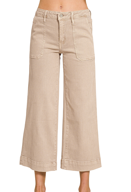 Cropped wide leg color denim pants - Ash Mocha