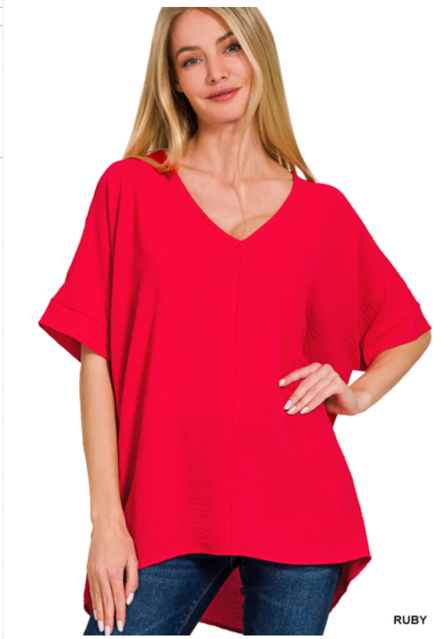 Zenana Ruby Woven Airflow V-Neck Dolman Top