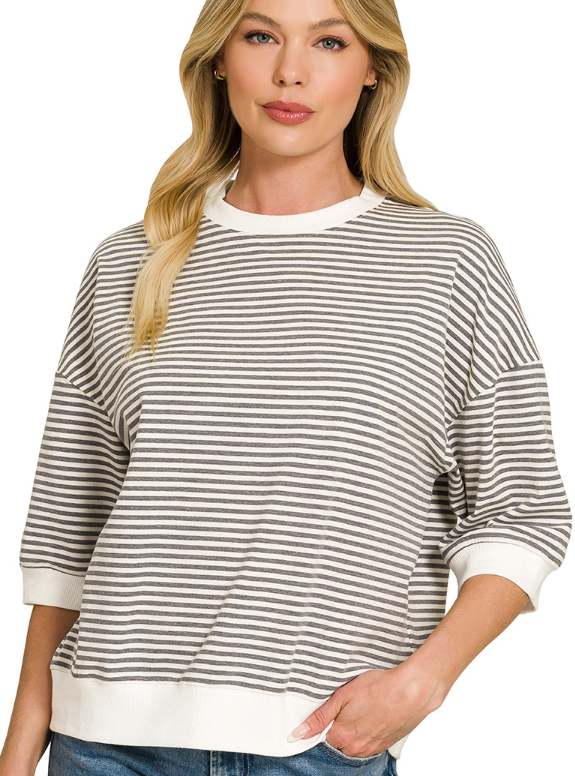 Striped Contrast Trim Rib Banded Top