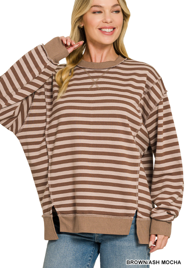 French Terry Striped Long Sleeve Pullover
