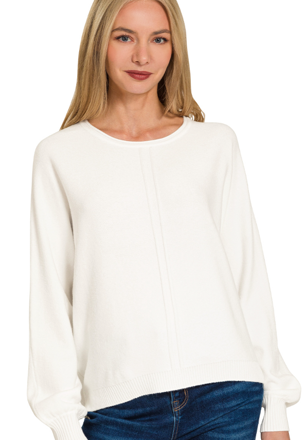 Viscose Front Seam Round-Neck Sweater
