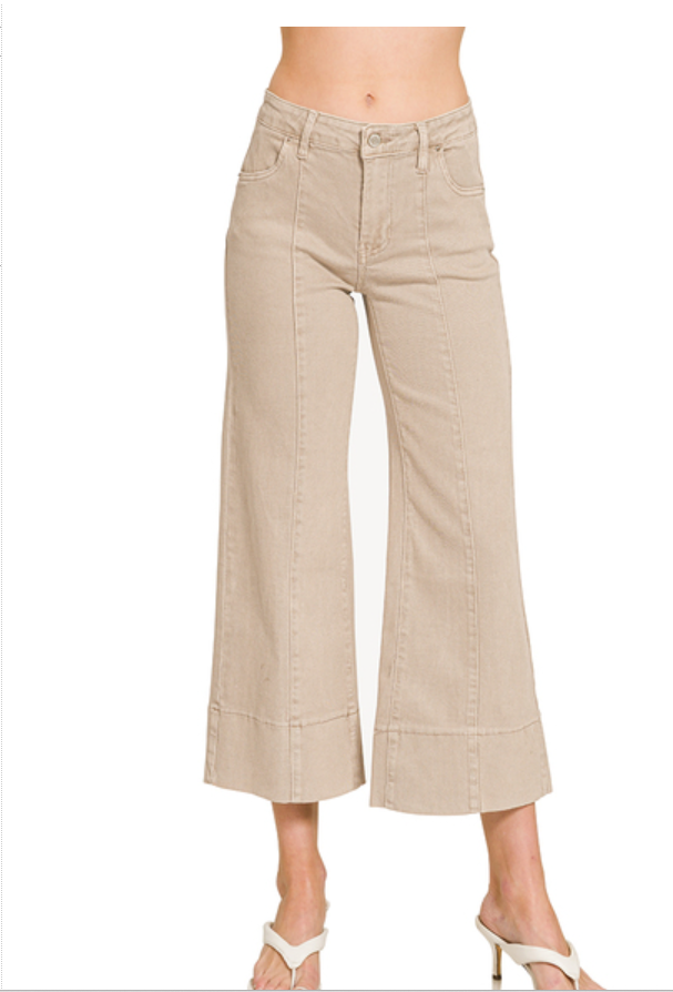Zenana Mid Rise Cropped Ash Mocha Pants
