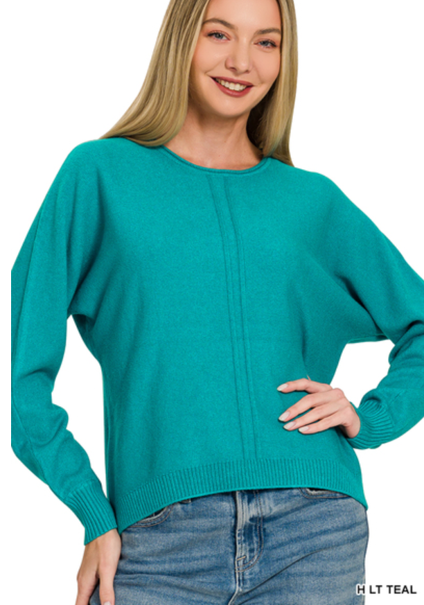 Viscose front seam round-neck sweater Blue