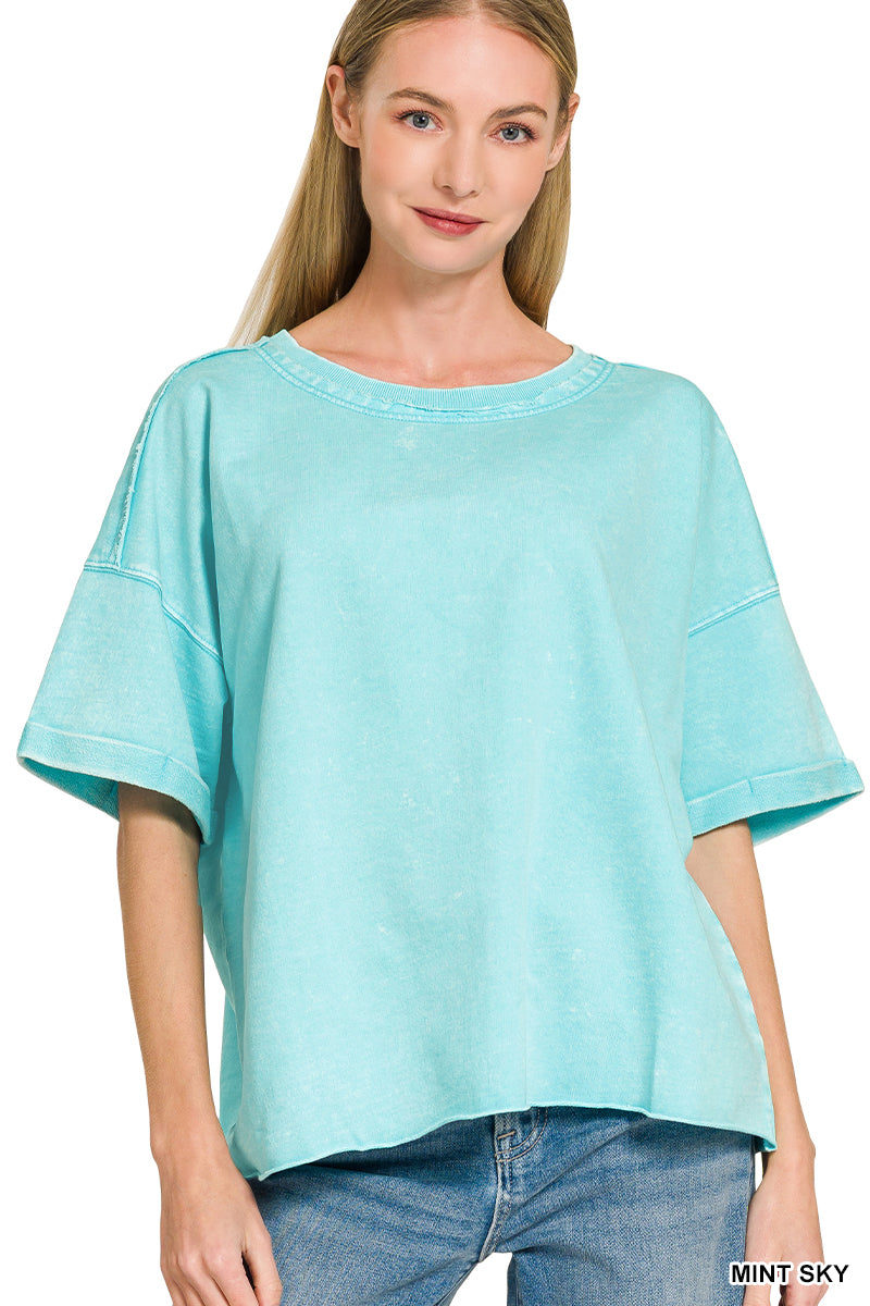 Mint Sky French Terry Acid Washed T-Shirt