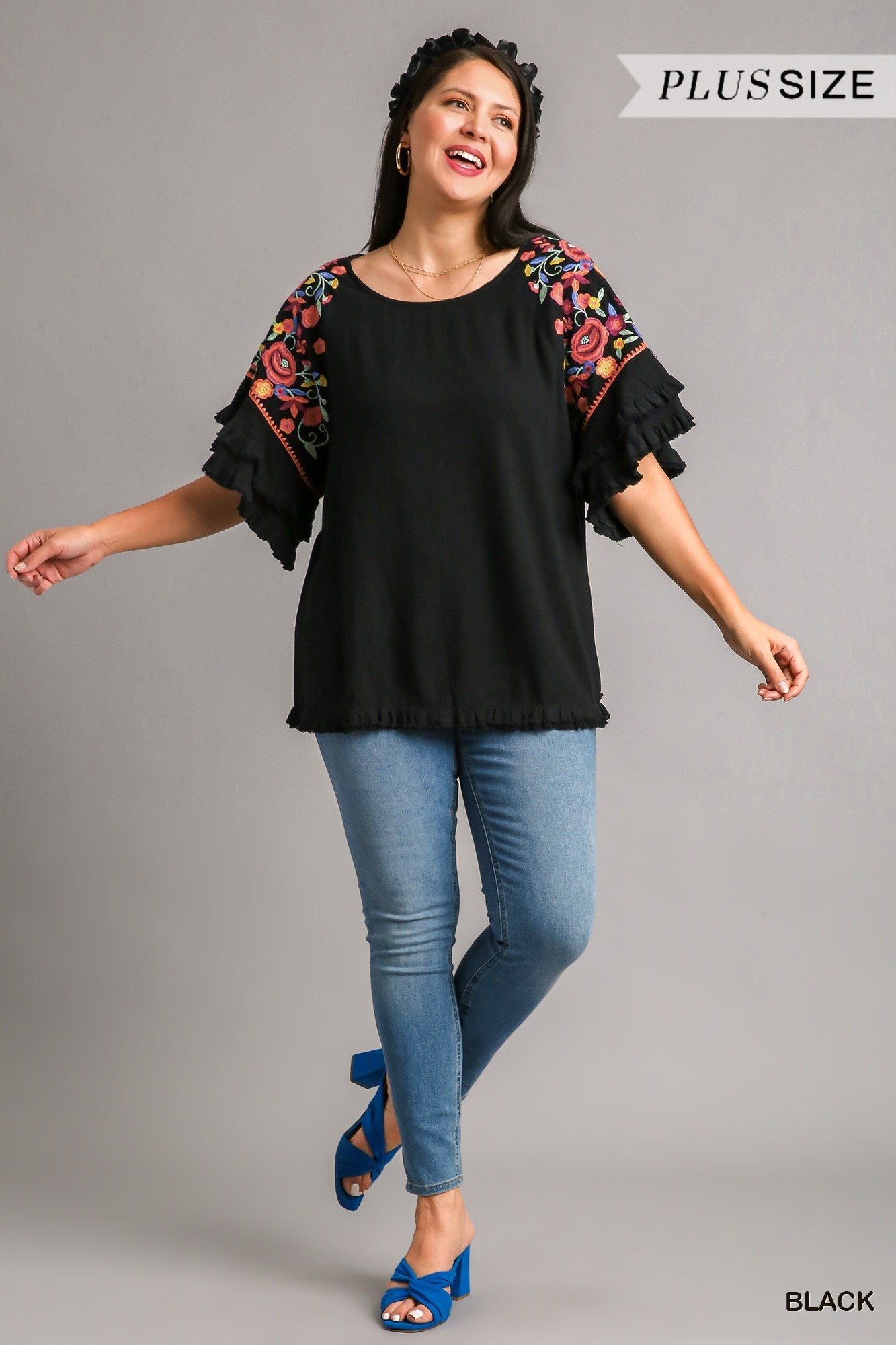 The Blaire Plus Embroidery Round Neck Top