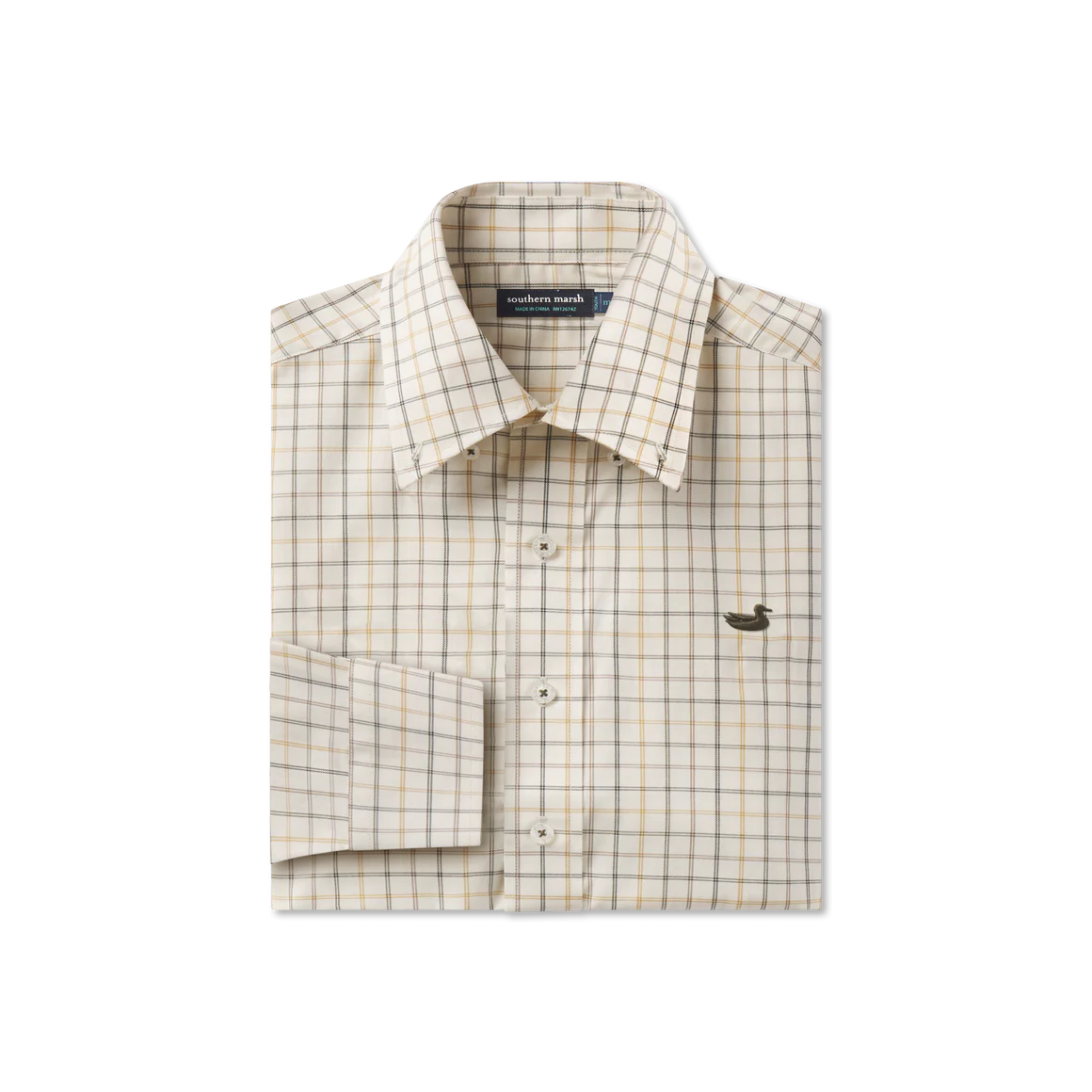 Southern Marsh Youth Oatmeal & Stone Brown Chateau Windowpane Dress Shirt