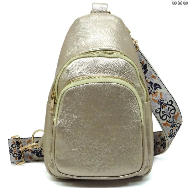 Gold Zara Zipper Sling Bag With Boho Strap