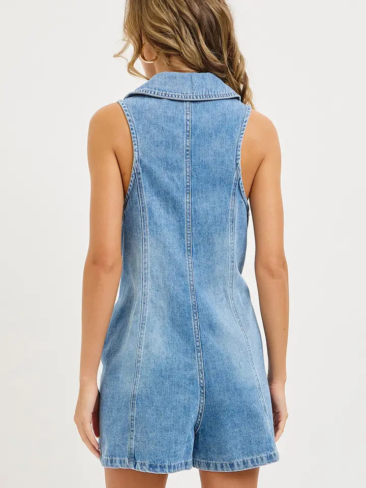 The Luna Denim Button Up Sleeveless Romper