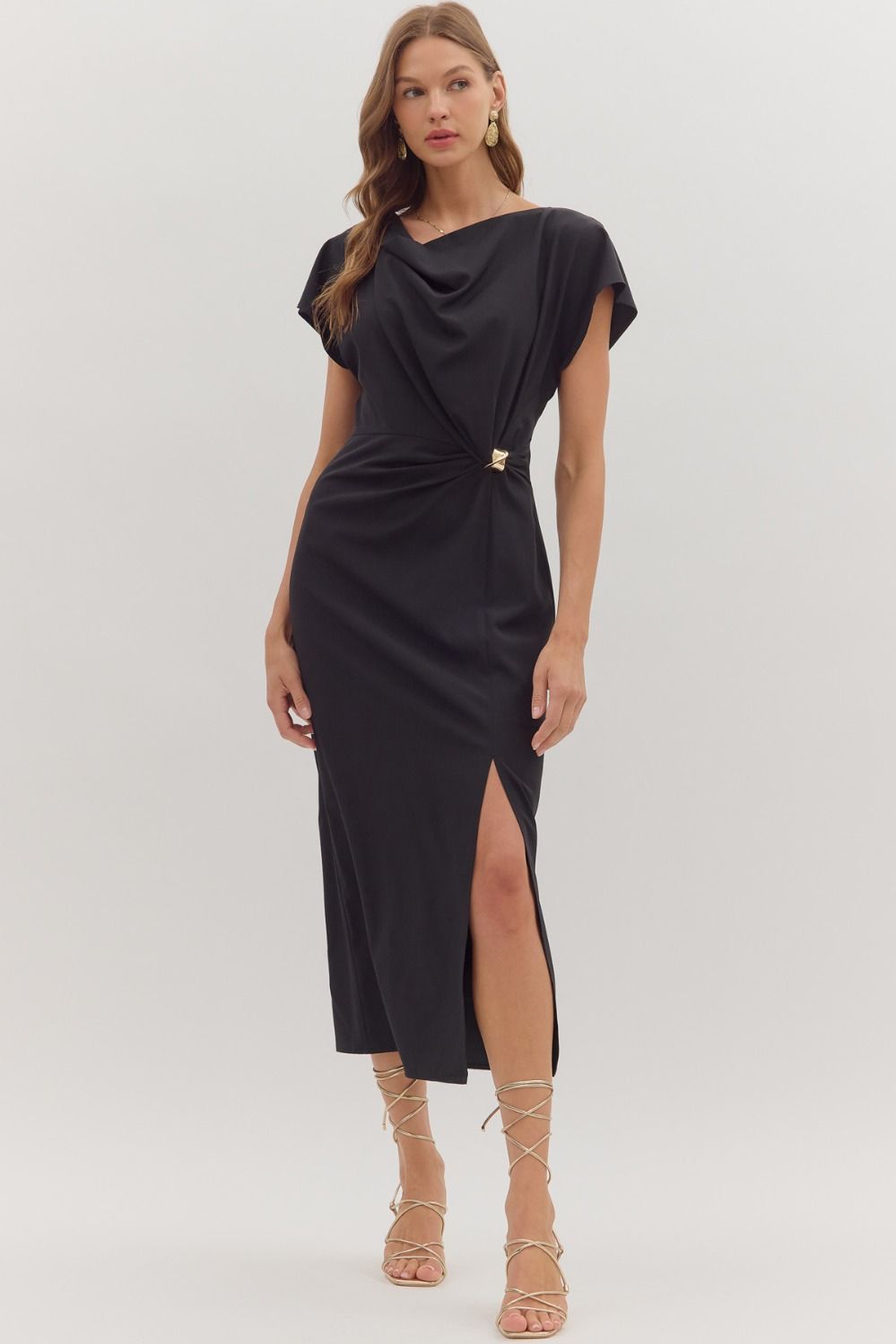 The Lona Black Midi Dress