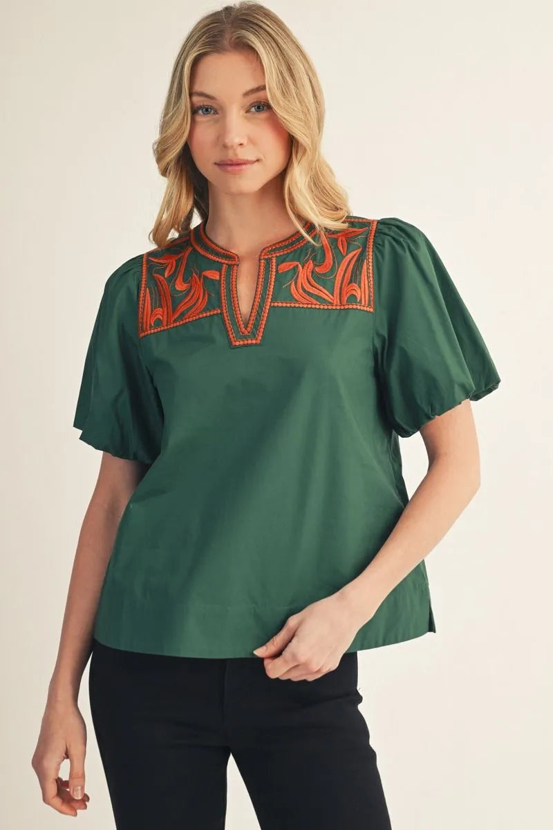 The Vita Green Embroidered Blouse
