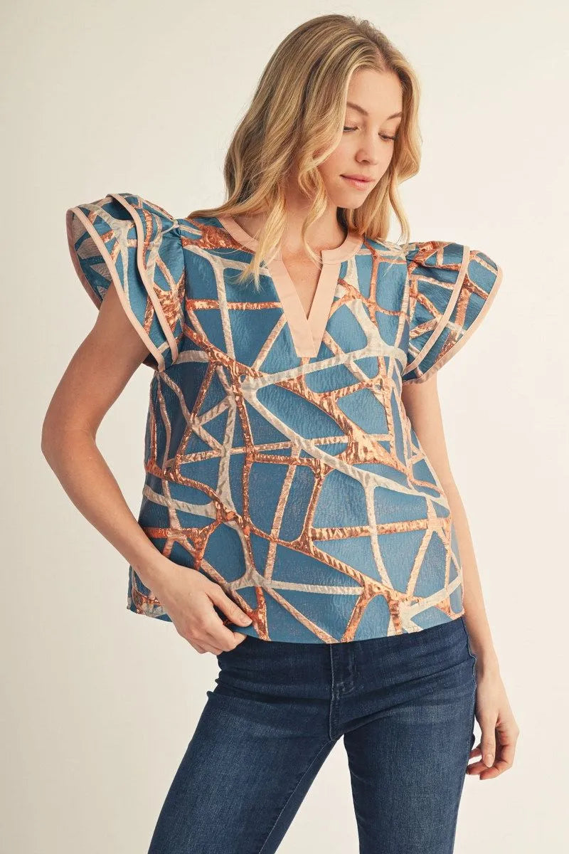 The Athena Abstract Metallic Jacquard Top