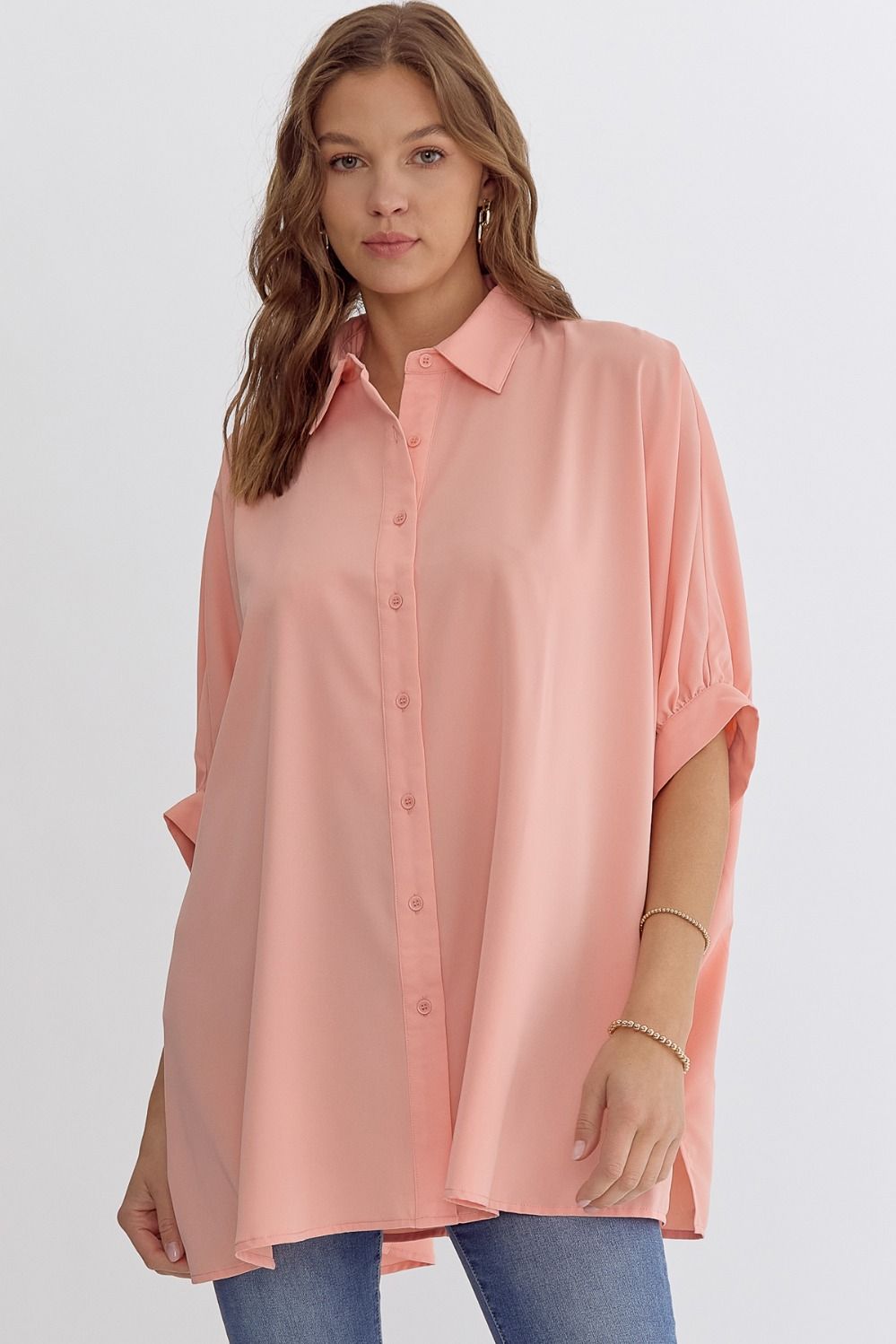 The Rylie Peach Button Up