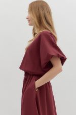 Puff Sleeve Burgundy Cropped Top