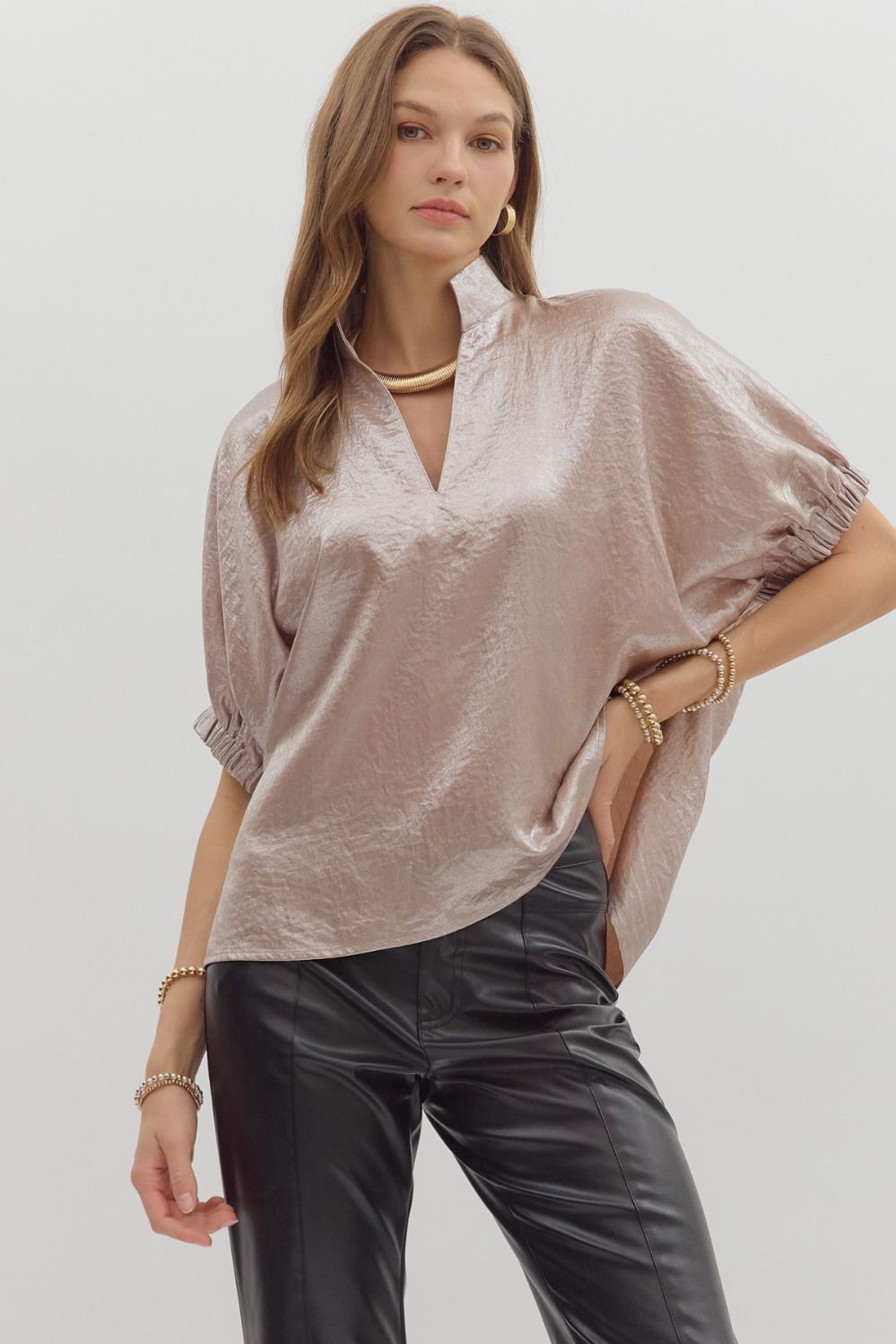 The Amber Metallic Champagne Blouse