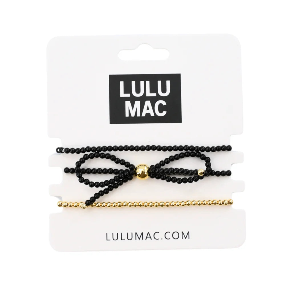 Lulu Mac Black/Gold Bead Bow Bracelet Set