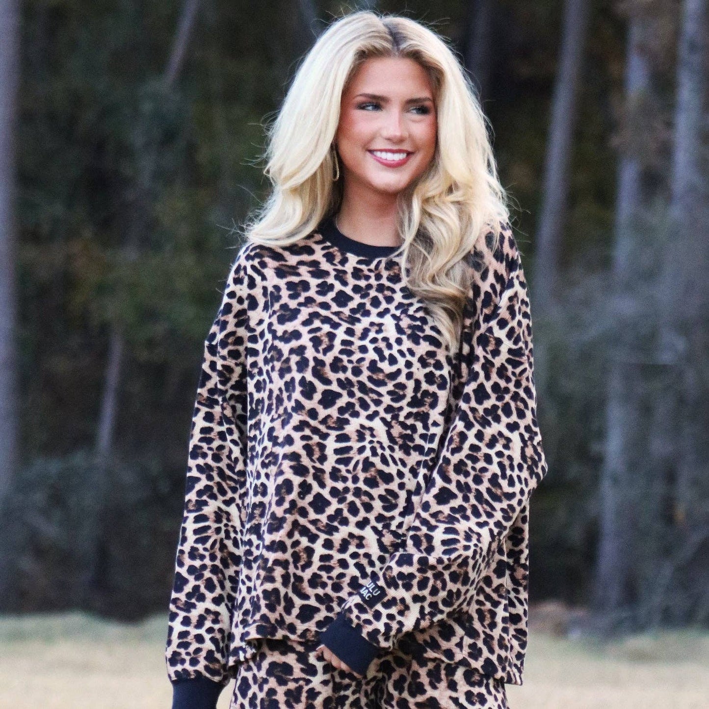 Lulu Mac Leopard Waffle Long Sleeve Top