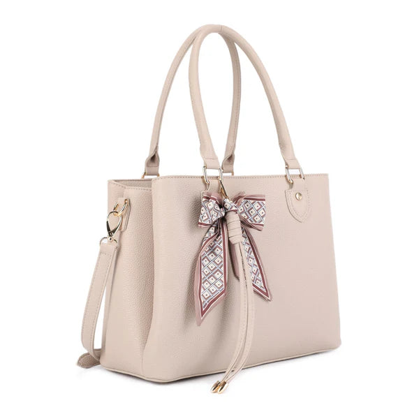 Beige Jia Three Compartment Satchel With Bow