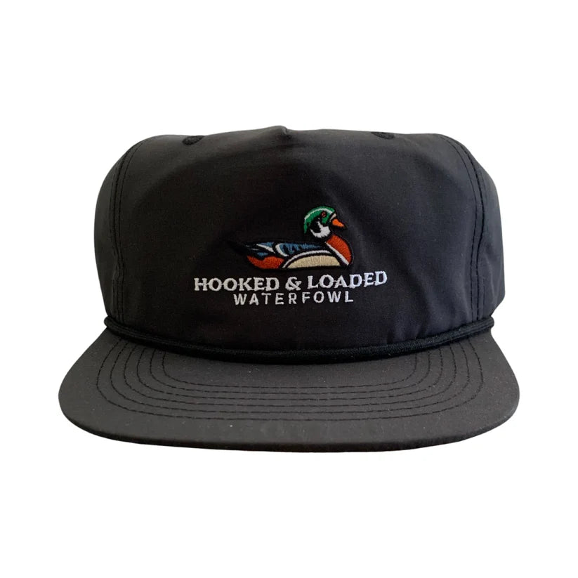 Hooked and Loaded Woodie Waterfowl Solid Black Rope Hat
