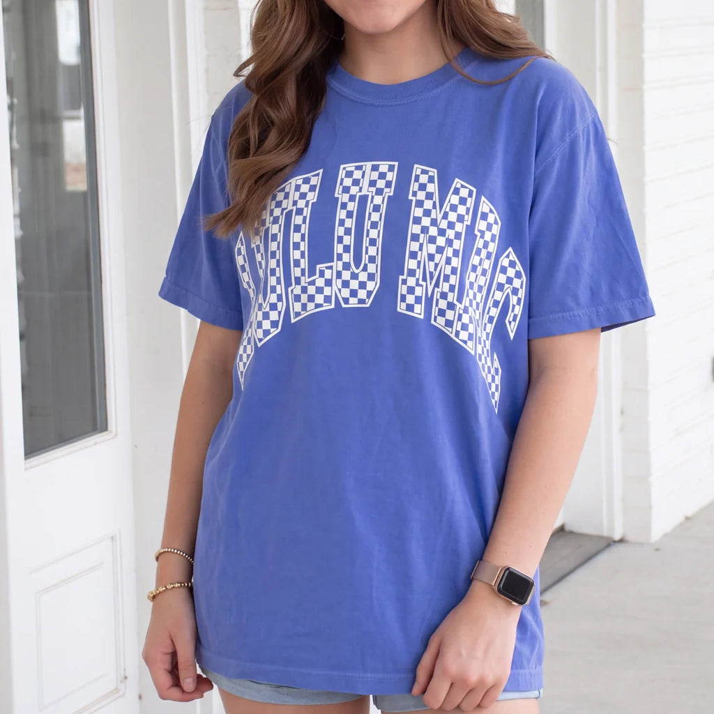 Lulu Mac Checkered Adult Flo Blue Tee