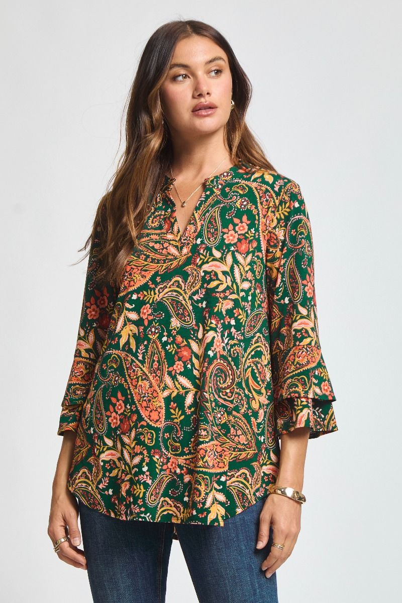 Dear Scarlett Hunter Green Belled Lizzy Top
