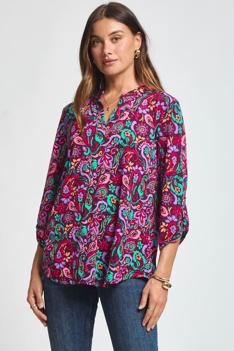 Dear Scarlett Lizzy Wine Paisley Printed Top