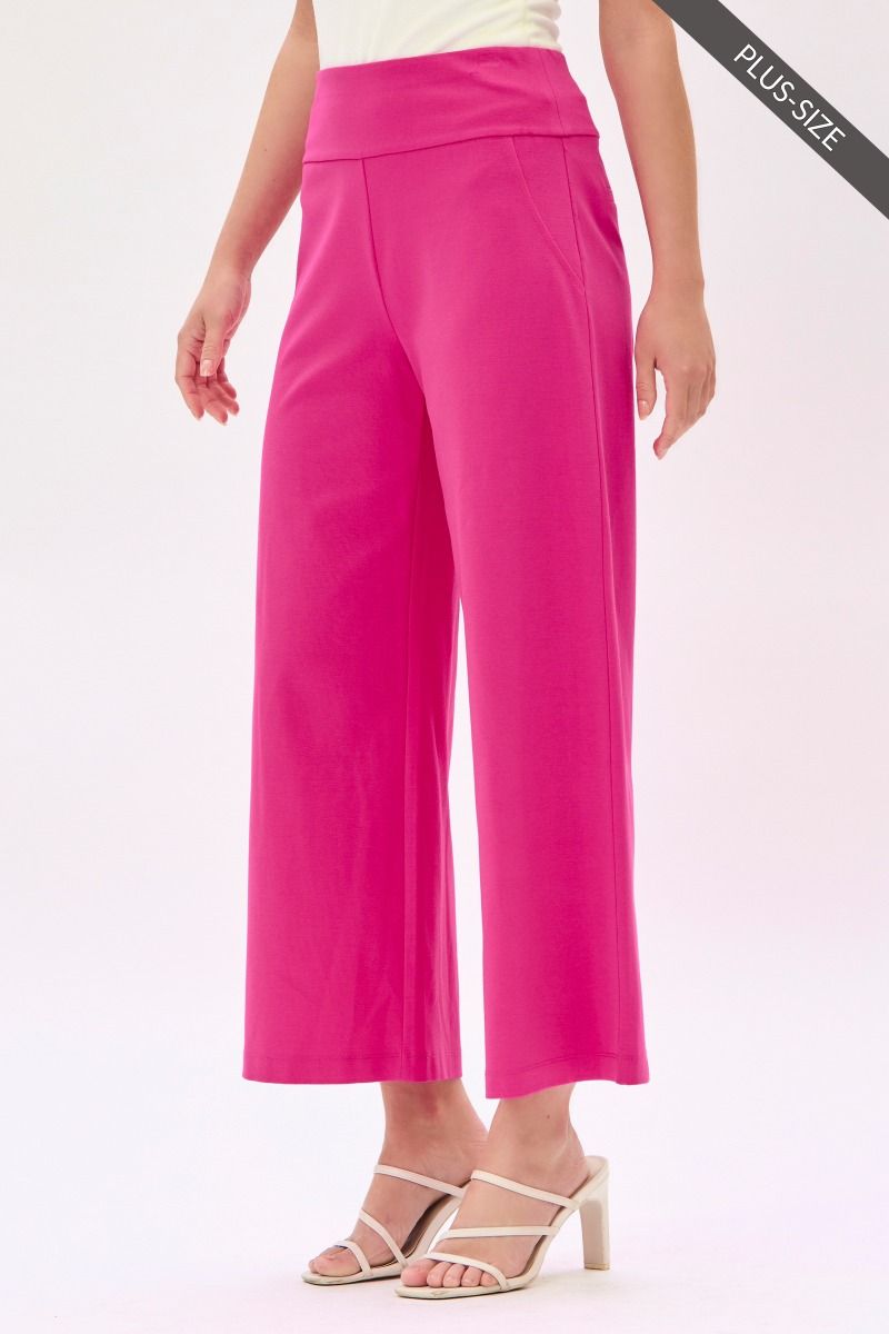 Plus Magic Wide Cropped Pants in Hot Pink