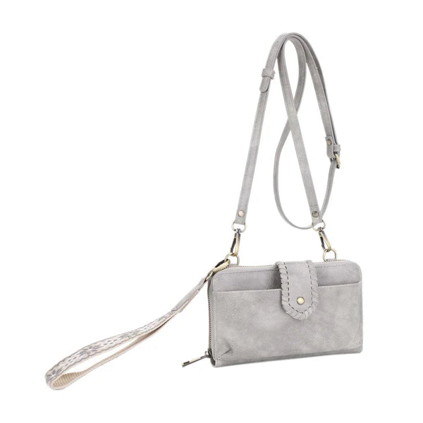 Grey Jolie Crossbody Wallet With Boho Wrist Strap