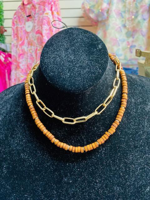 Gold Chain Wood Layered Necklace