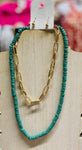 Two Piece Turquoise and Chain Necklace Set with Earrings