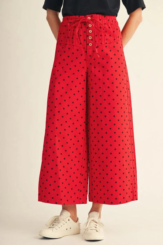 Red and Black Polka Dot Tie Pants