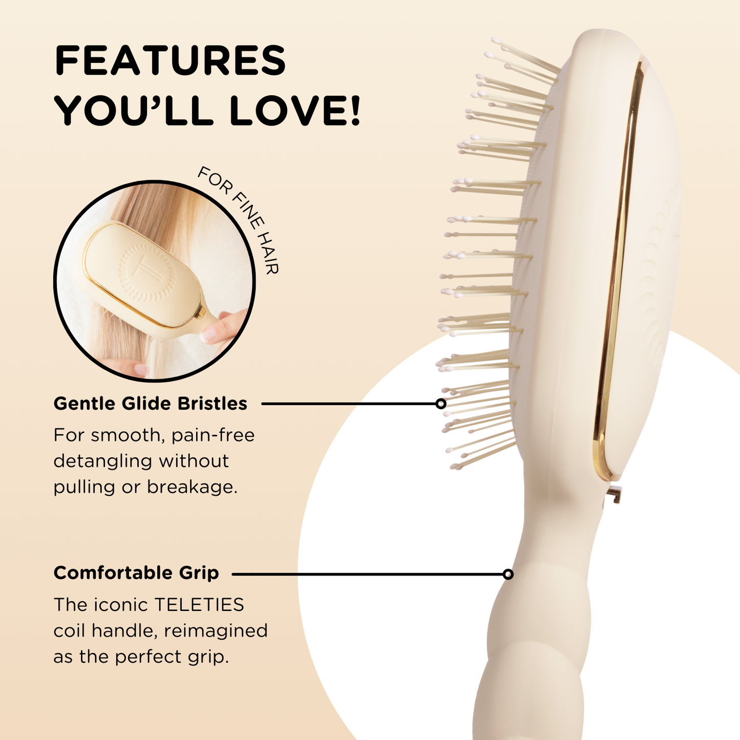 Detangler Hair Brush for Fine Hair - Tan