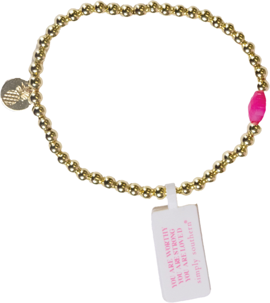 Simply Southern Gold Beaded Bracelet with Hot Pink Clover Charm