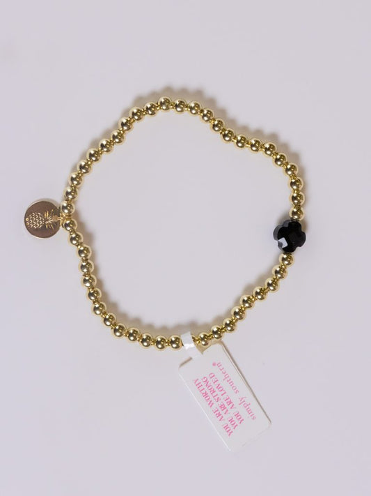 Simply Southern Gold Beaded Bracelet with Black Clover Charm