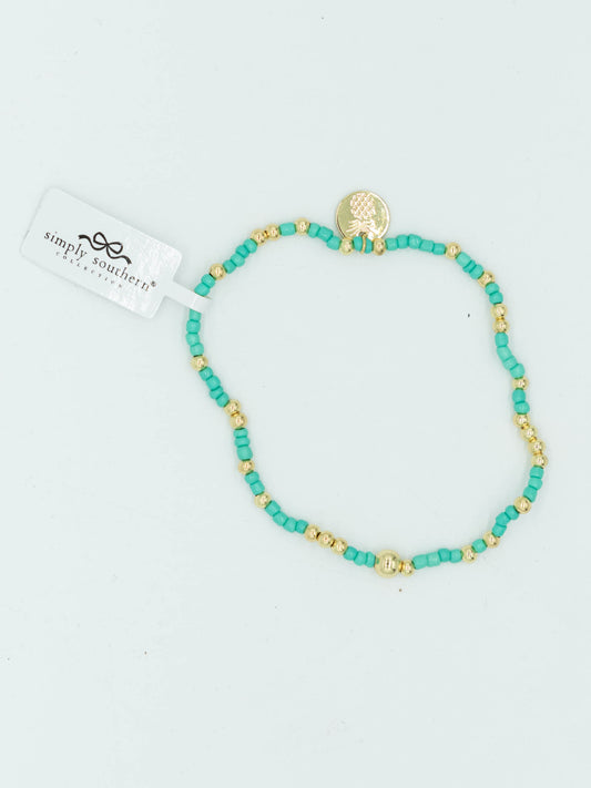 Simply Southern Teal & Gold Beaded Bracelet