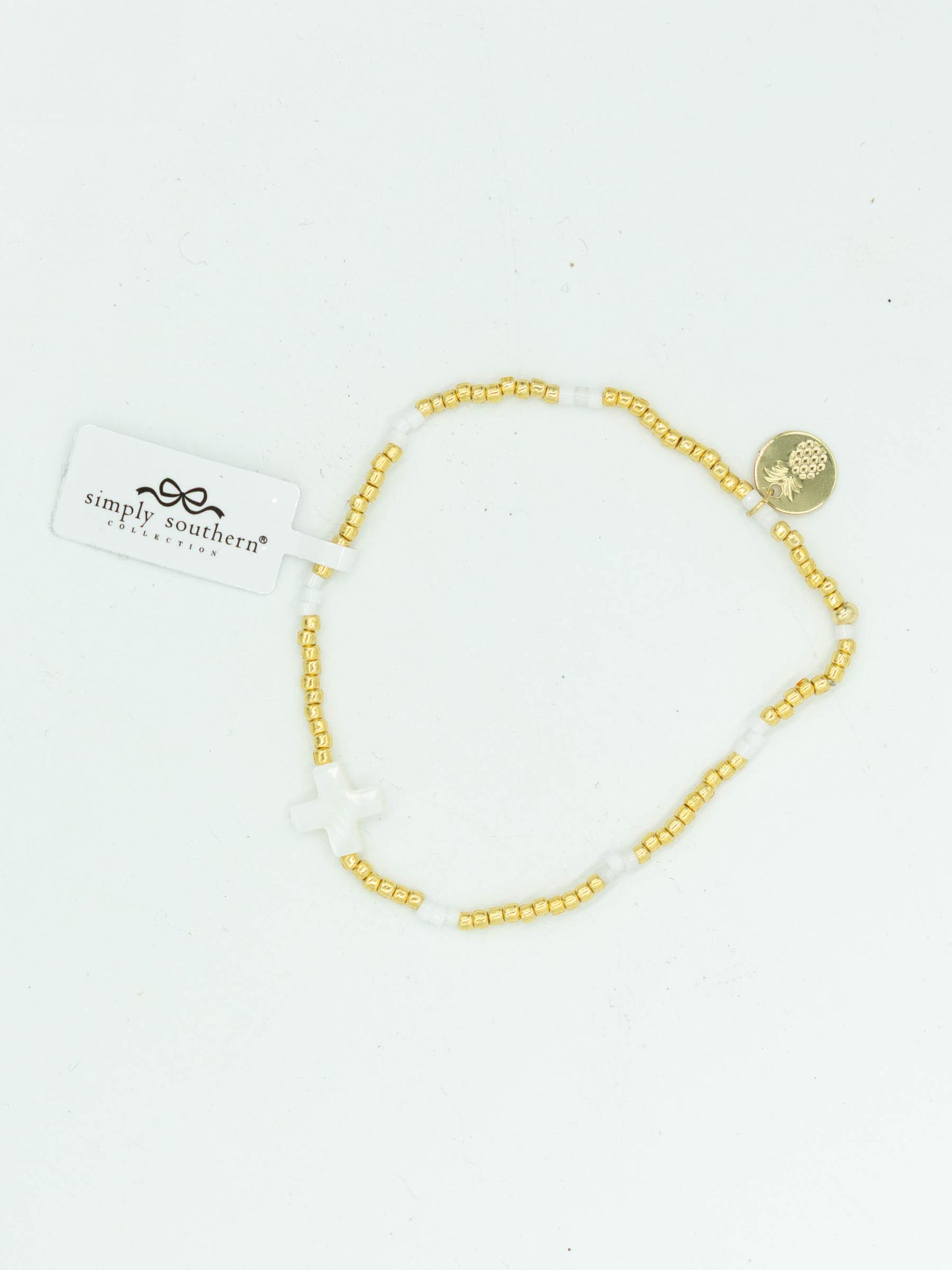 Simply Southern Assorted Pearl Gold Bracelet With Pearl Cross