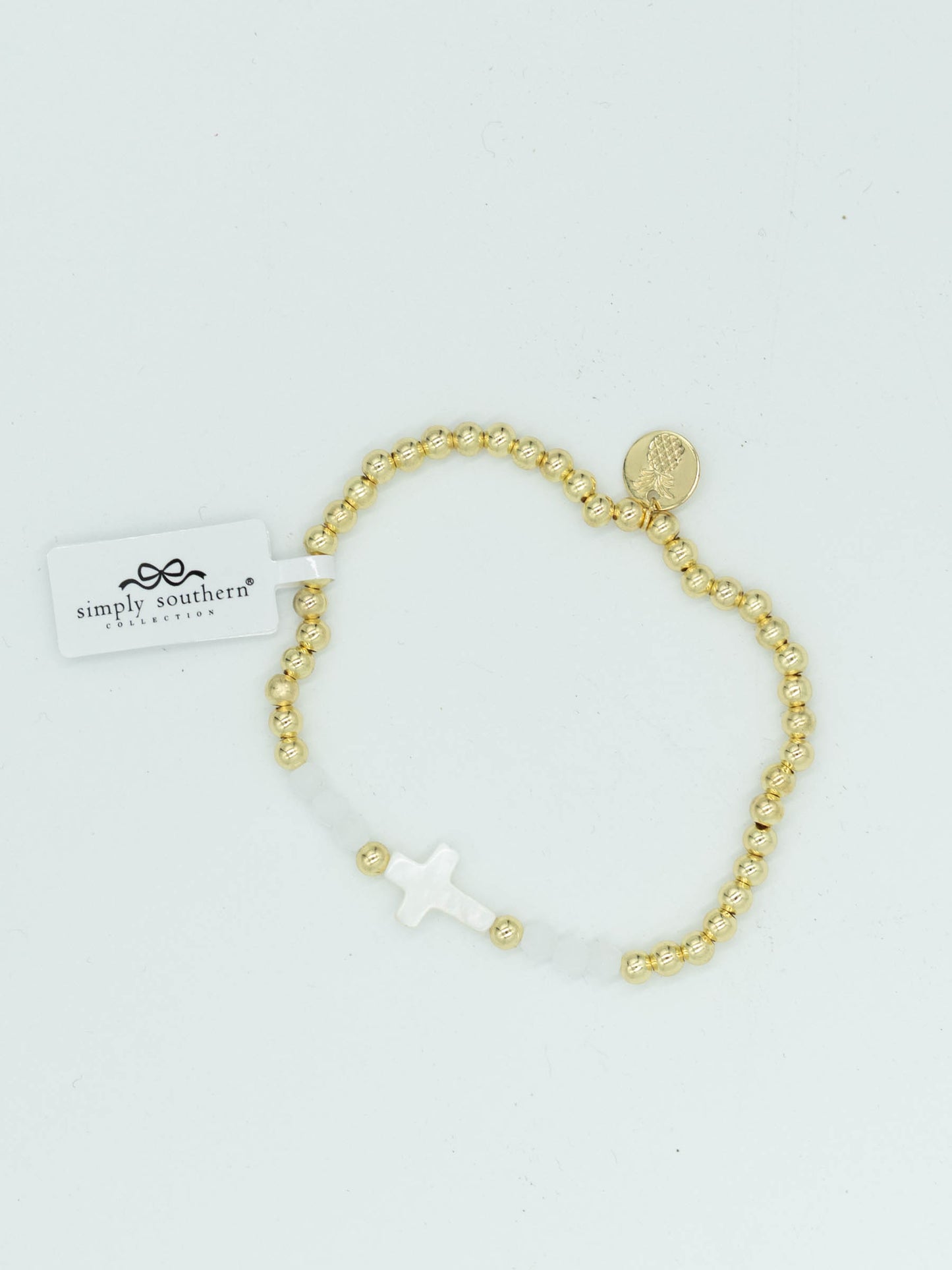 Simply Southern Gold & Crystal Bead Cross Bracelet