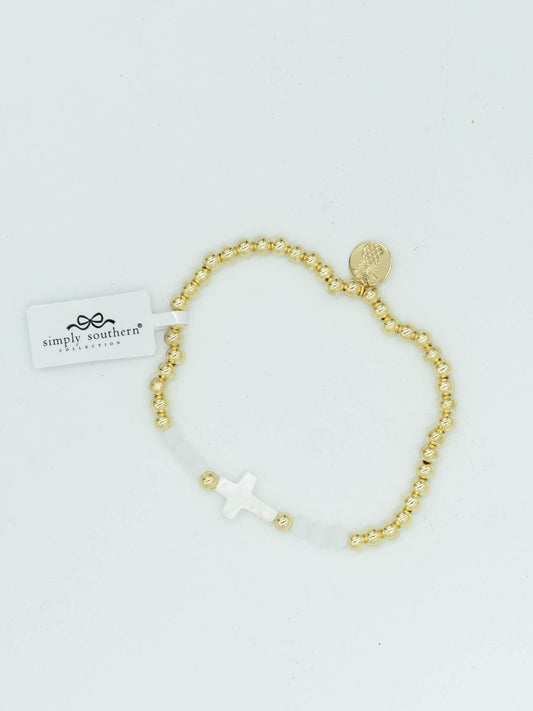 Simply Southern Gold & Crystal Bead Cross Bracelet