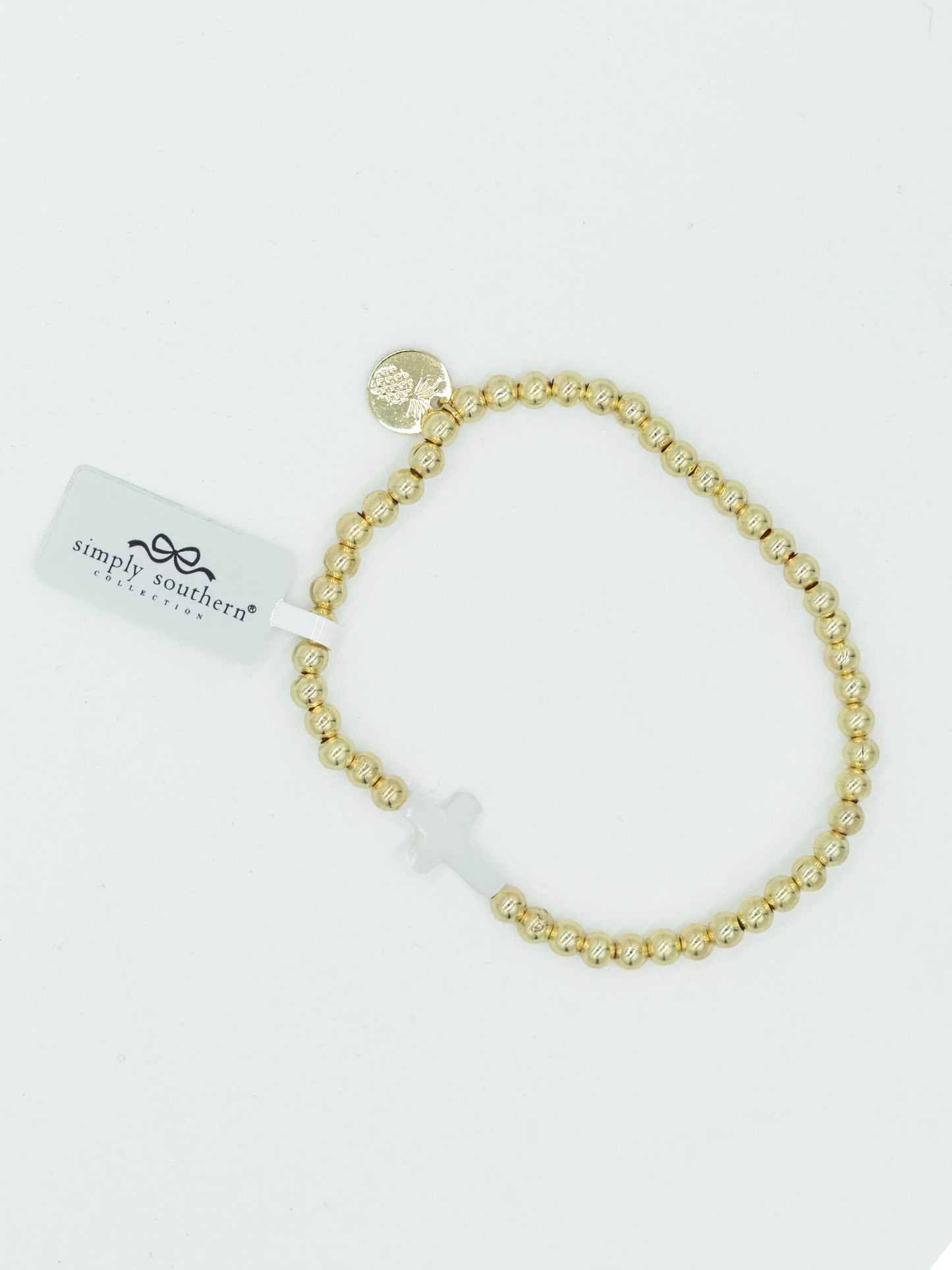 Simply Southern Gold Beaded Bracelet with Pearl Cross