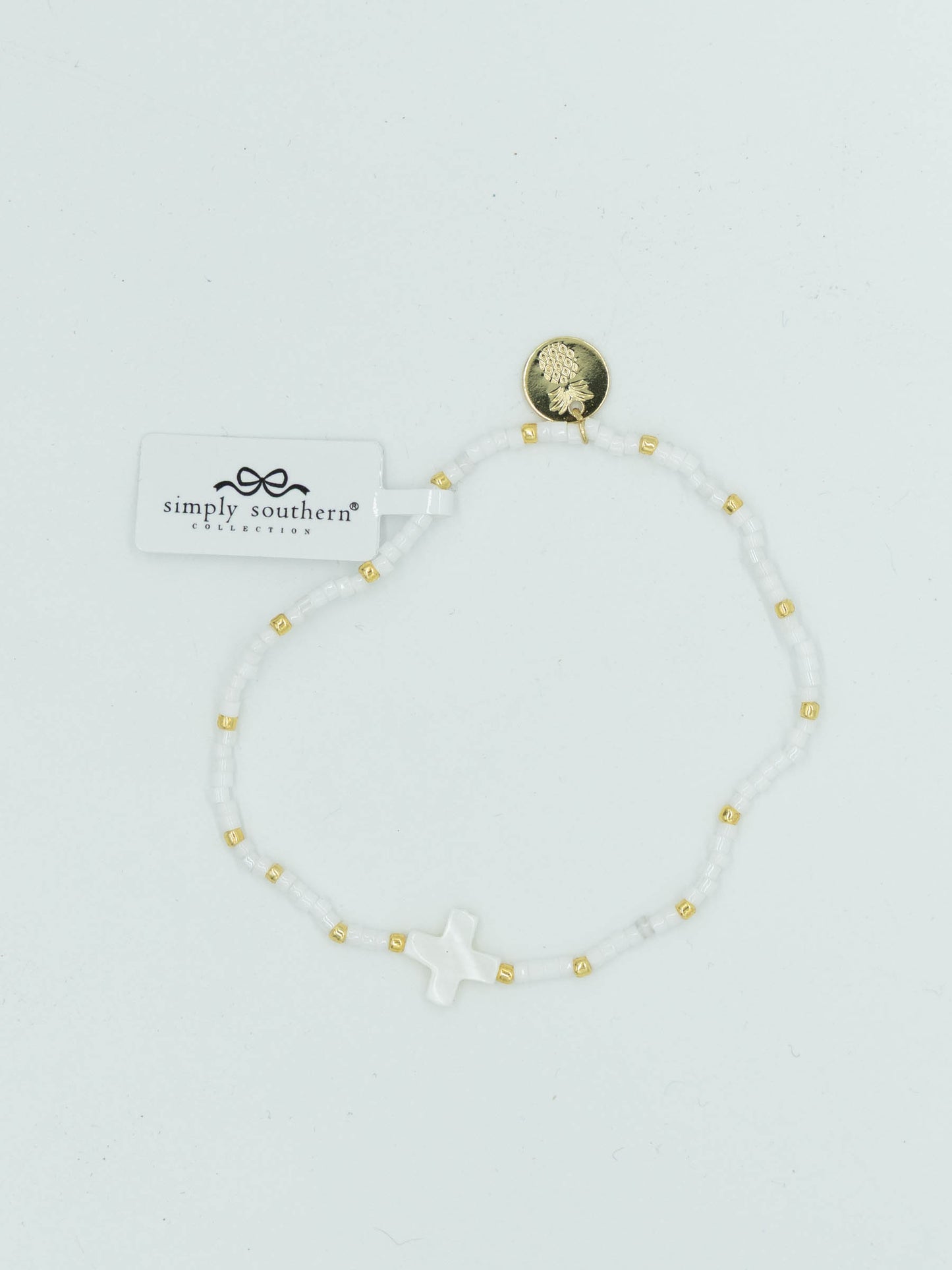 Simply Southern White Beaded Cross Bracelet