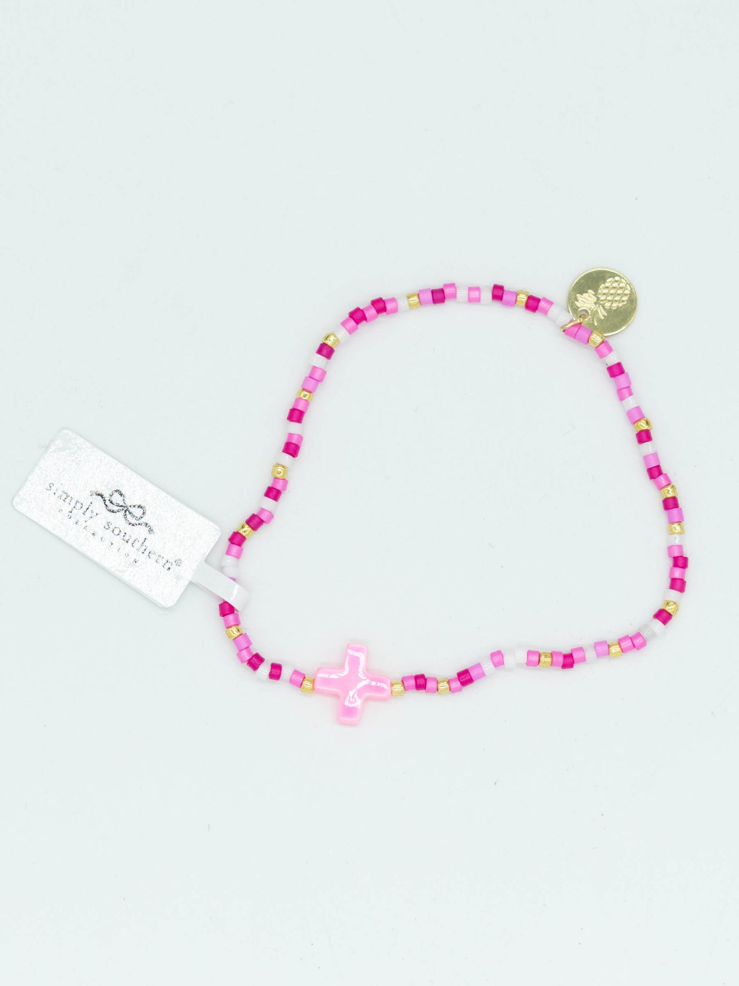 Simply Southern Multicolor Beaded Bracelet With Pink Cross