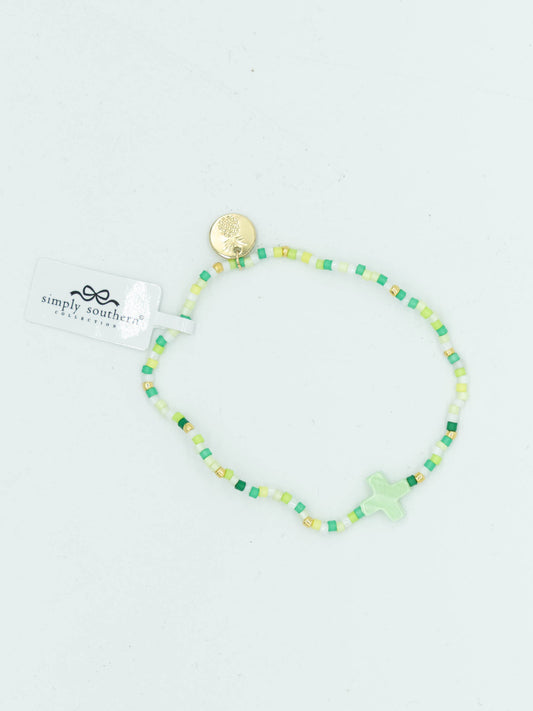 Simply Southern Green Mix Beaded Cross Bracelet