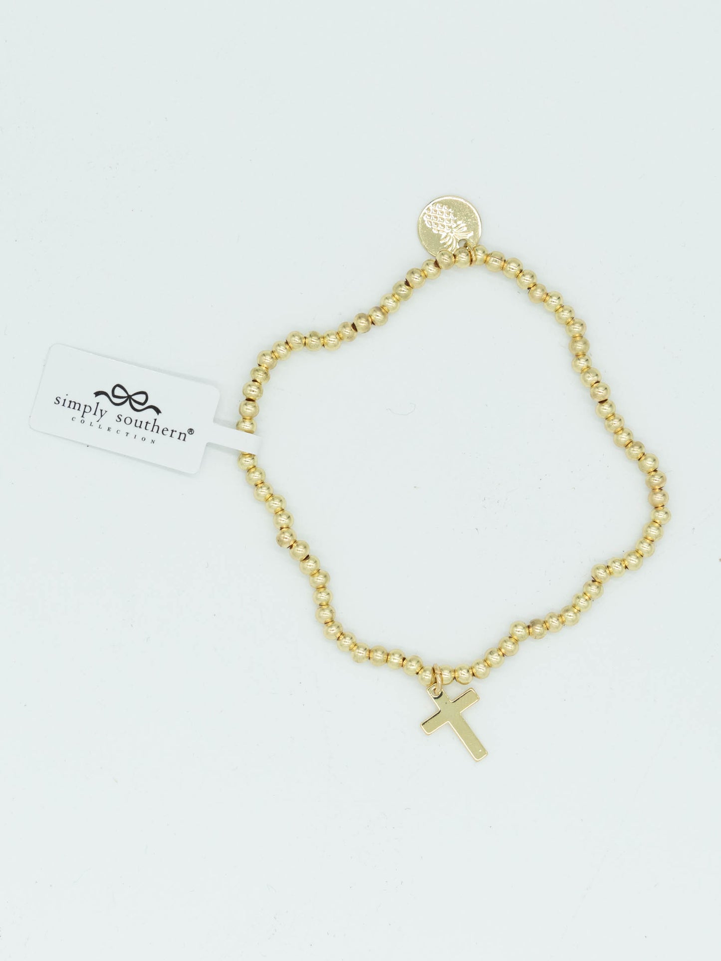 Simply Southern Statement Cross Gold Beaded Bracelet