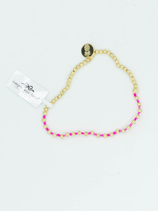 Simply Southern Hot Pink & Gold Half Beaded Bracelet